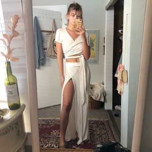 Pink & white striped maxi skirt and top set